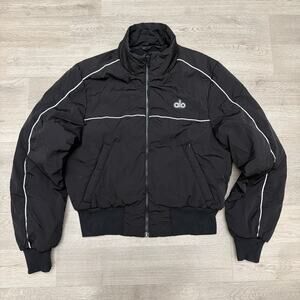 Alo Yoga Drop Top Jacket Womens M Black Cropped Puffer Bomber Reflective
